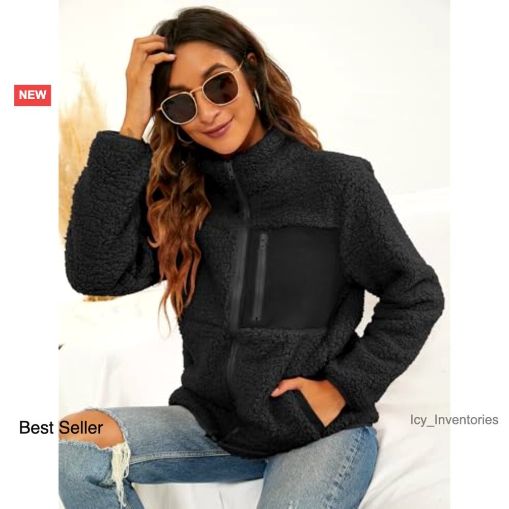 Faux Shearling Full Zip Patchwork Jacket Oversize… - image 2